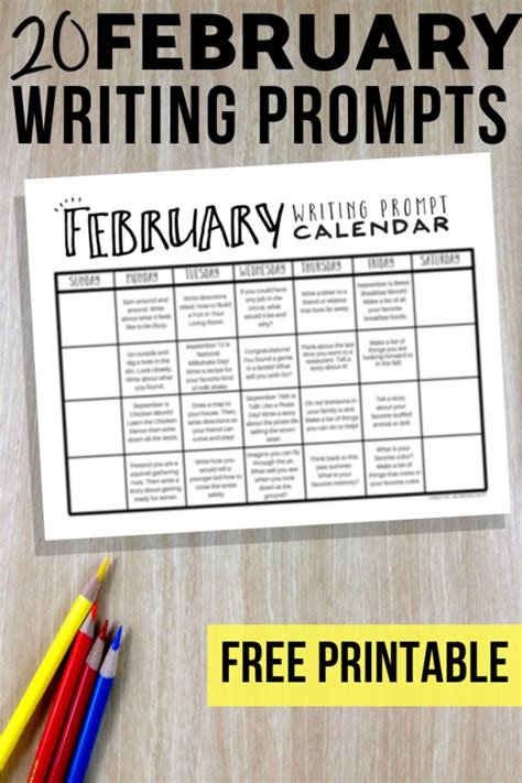 February Writing Prompts Free February Writing Prompt Calendar The