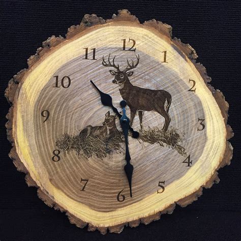 Engraved Wood Clock White Tailed Deer Art Deer Clock Wildlife Etsy