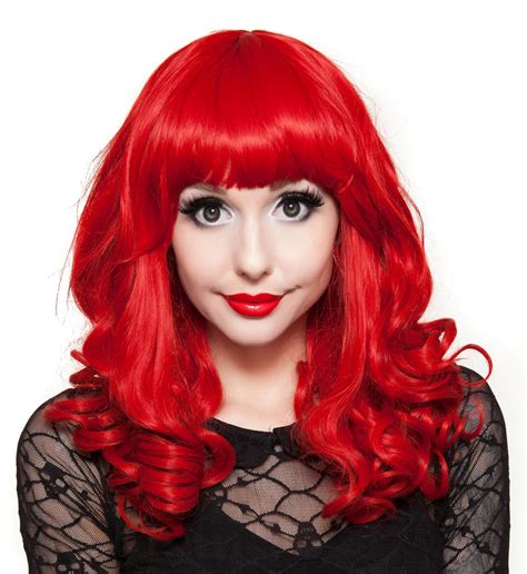 Rockstar Cosplay Pin Up Curly Costume Wig Womens Red Bombshell Girl