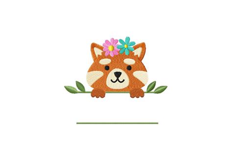Red Panda Banner Embroidery Design Daily Embroidery
