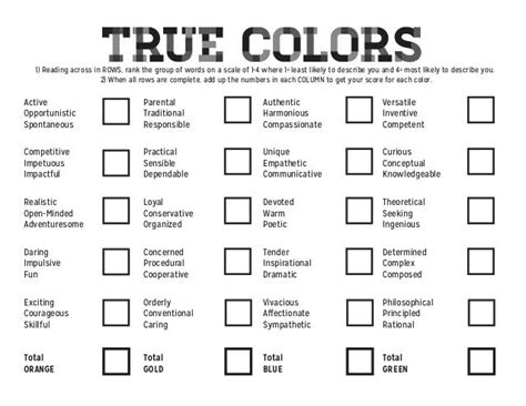 True Colors Personality True Colors Personality Test Color