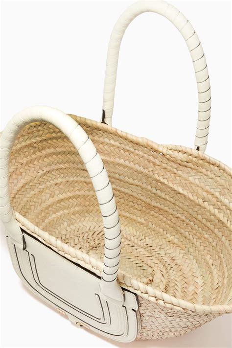 Shop Chloé White Medium Marcie Basket Bag In Raffia And Grained Calfskin