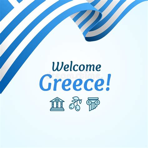 Välkommen Till Grekland Vektorillustration Av Berömda Grekiska Symboler Vektor Illustrationer