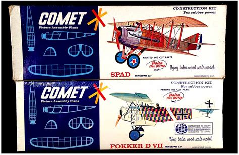 Comet Fokker Dvii And Spad Xiii Balsa Flying Model Kits