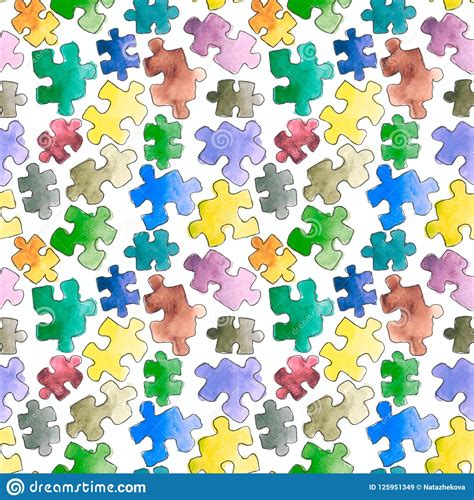 Puzzle Pattern Seamless Cartoon Puzzle Seamless Wallpaper Stock