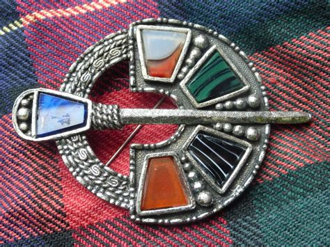 Attractive Vintage Celtic Scottish Brooch Shawl Or Kilt Pin Etsy Encrusted Stones Kilt Pin