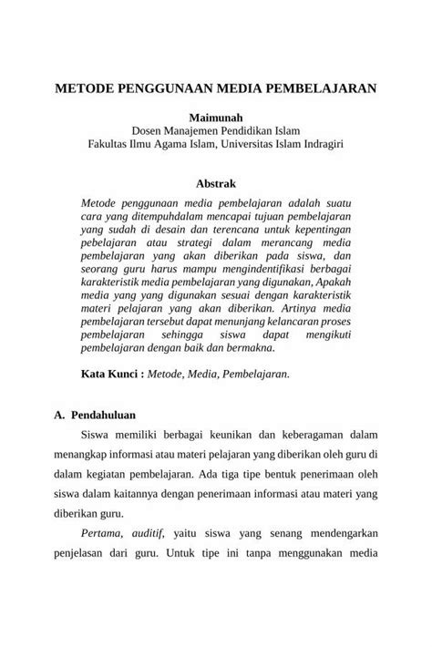 Pdf Metode Penggunaan Media Pembelajaran Dokumentips