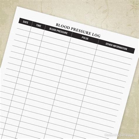 This is basically a template or prototype against which subsequent records may be based. Blood Pressure Log Printable Form for Patients Simple BP ...