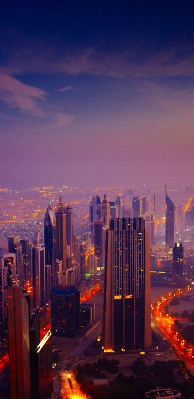 Man Made Dubai City Night Burj Khalifa Building Cityscape