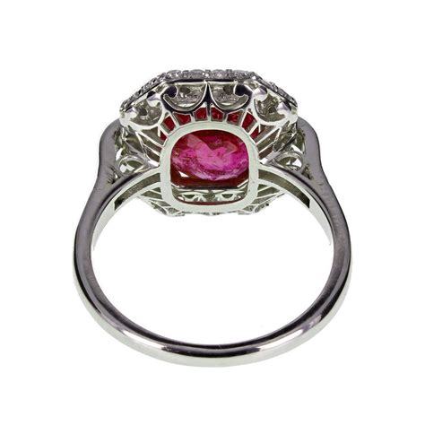 Art Deco 462 Carat Burma No Heat Ruby Diamond Platinum Cluster Ring