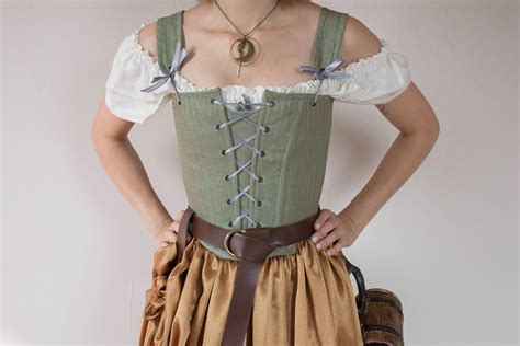 Renaissance Faire Corset Bodice In Sage Green With Straps Or Strapless Peasant Victorian