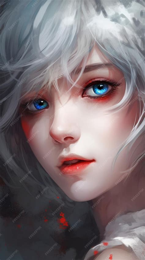 Premium Photo Anime Girl With White Hair And Blue Eyes With Red Lips Generative Ai