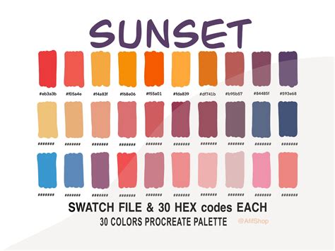 Sunset Color Palette Sunset Color Palette Ipad Procreate Etsy