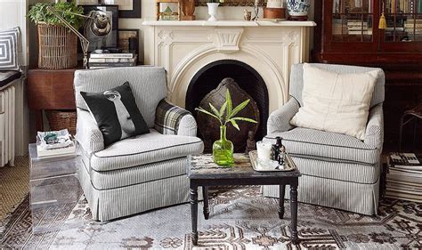 White empty interior, white room with windows, background. one-kings-lane-chairs-in-front-of-fireplace | Laurel Home