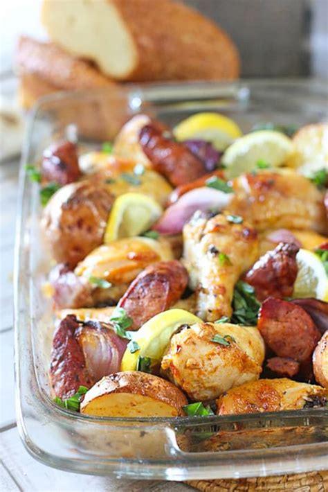 One Pan Roasted Chicken With Sausage And Potatoes Laughing Spatula