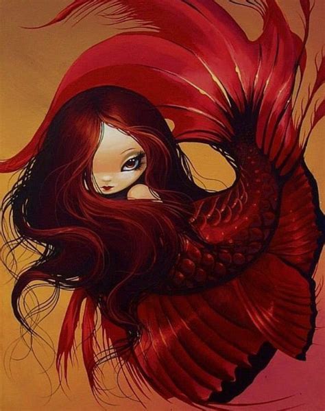Red Mermaid Картины с русалками Фантазия русалки Рисунки русалки