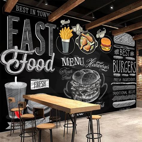 Custom Mural Wallpaper Blackboard Hand Painted Hamburger Fried Chicken