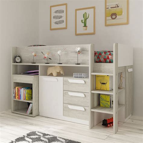 The desk can be mounted parallel or perpendicular to the bed. Trasman Girona Mid Sleeper Cabin Bed with Desk and Drawers ...