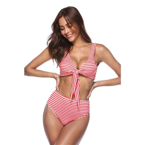 Womail 2019 Women Sexy Swimsuit Striped Bowk Bikini Push Up Swimwear