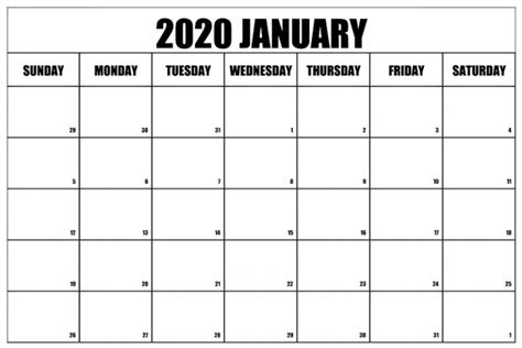 Free Monthly January 2020 Calendar Word Excel Landscape Notes Pdf Xls