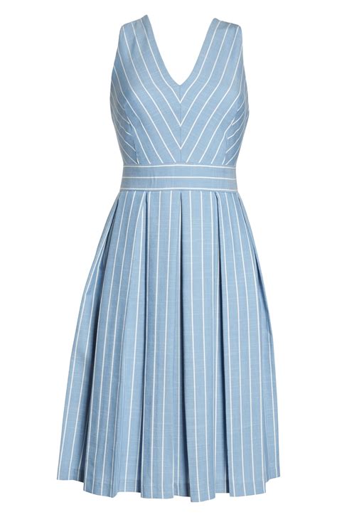 Gal Meets Glam Collection Samantha Slub Stripe Fit And Flare Dress Blue