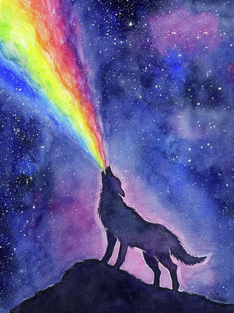 Wolf Rainbow In Space Painting By Olga Shvartsur Fine Art America