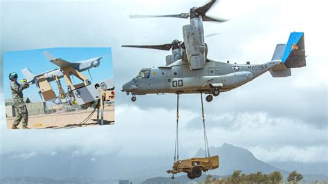 Marine Mv 22 Ospreys Flew In An Rq 21 Drone Unit During An Exercise For