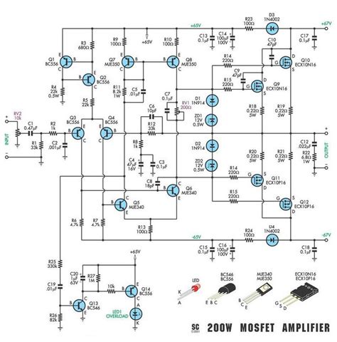 Audio power amplifier circuit diagrams / circuit schematics regarding schematic. 200W MOSFET Power Amplifier - Electronic Circuit