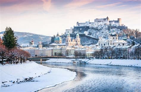 Salzburg Skyline With River Salzach In Winter Salzburger Land Austria