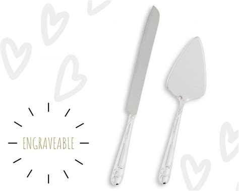 Engraved Wedding Cake Knife And Server Silver Plated Cake Serving Set With Raised Loop Heart