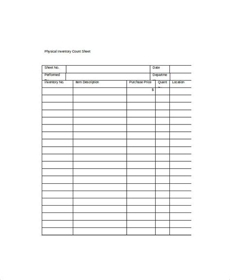 Inventory Count Sheet Template 8 Free Word Pdf