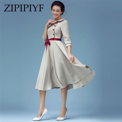 zipipiyf 2017 vintage autumn women dress with sashes 1950s festa a line dresses patchwork o neck