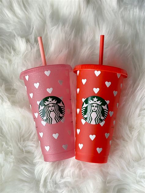 Starbucks Glitter Reusable Cup Hearts Tumbler Personalized Etsy