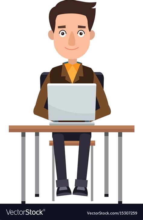 Cartoon Young Man Working Laptop Sitting Image Vector Image