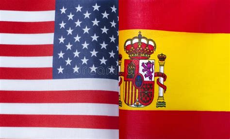 Fragments Of The National Flags Of The United States And Spain Stock