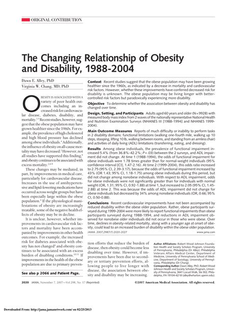 Pdf The Changing Relationship Of Obesity And Disability 1988 2004