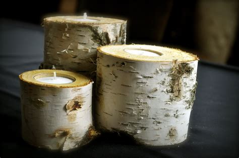 Birch candle holders for the tables! | Birch candle holders, Birch candles, Candle holders
