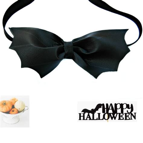Faux Leather Bat Bow Tie Halloween Bowtie Gothic Wedding Accessory