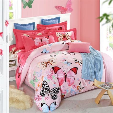 Trendy teen bedding ~ excelenteqt.com. Trendy Pale Pink Red Black and Blue Beautiful Butterfly ...