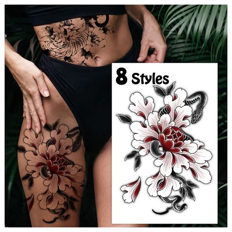 Temporary Tattoos For Women Adults Fake Flower Tattoos Stickers Semi
