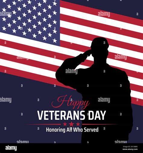 Happy Veterans Day Banner Silhouette Of A Saluting Us Army Soldier