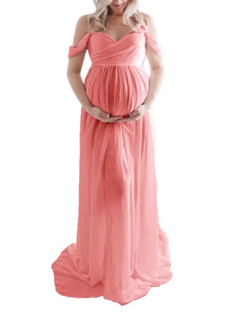 rsrzrcj maternity dress for photography off shoulder chiffon gown split front maxi pregnancy
