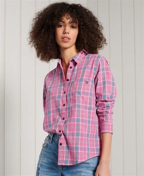 Womens Lightweight Check Shirt In Pink Check Superdry Uk