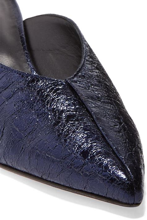 Tibi Womens Frank Metallic Crinkled Leather Mules Blue Blue Pumps ⋆