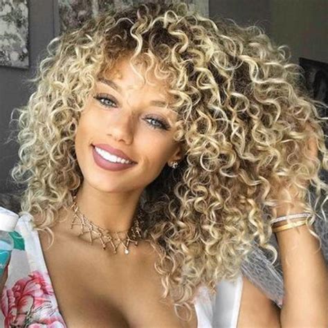 Blonde Kinky Curly Wig Afro American Wigs Soft Synthetic Wig For Fashion Women Thin Front