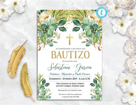 Invitaciones Bautizo Niño Invitacion De Bautizo Imprimible Etsy México