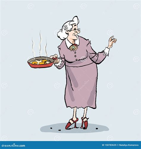 Old Lady Cooking Cartoon Of An Old Granny Holding A Pan Stock Vector