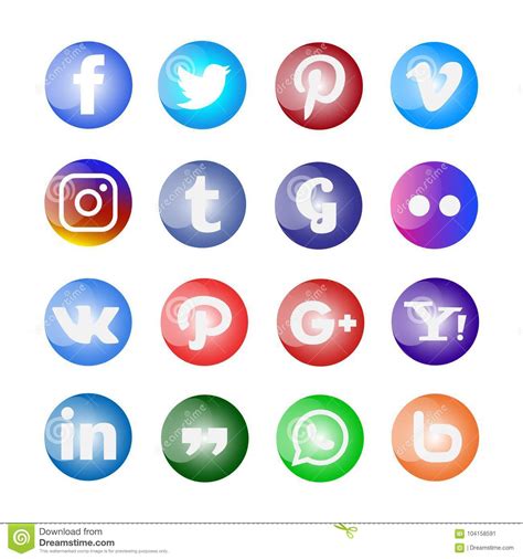 Glossy Social Media Icon And Buttons Set Editorial Photo Illustration