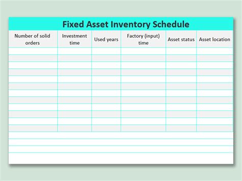 Excel Of Green Fixed Asset Inventory Schedule Xlsx Wps Free Templates