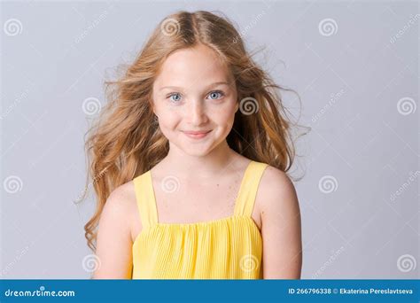 Portrait Happy Tender Teenager Girl With Blue Eyes And Freckles